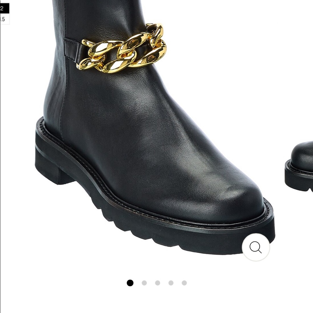 Stuart Weitzman Black Leather Ankle Boots with Gold Chain